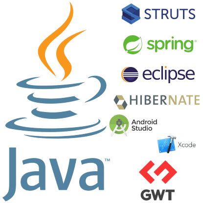 Logo Java, Struts, Spring, Eclipse, Hibernate, Android Studio, Xcode, GWT